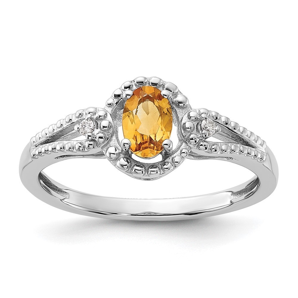 925 Sterling Silver Citrine (November Birthstone) & Diamond Ring Size 10